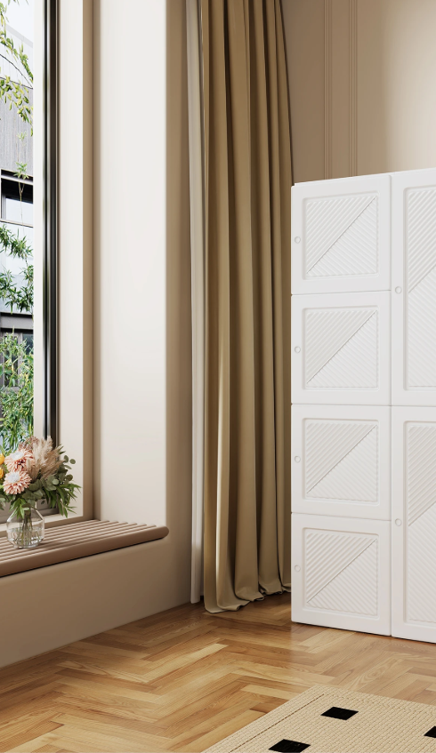 Opvouwbare Witte Kledingkast – 6 Deuren en 6 Vakken 69x50x136 cm