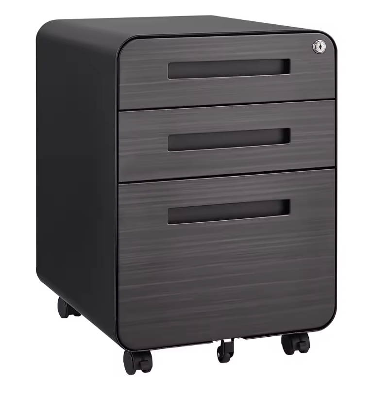 Metalen Archiefkast met Slot – 3 Lades en Wielen, Zwart