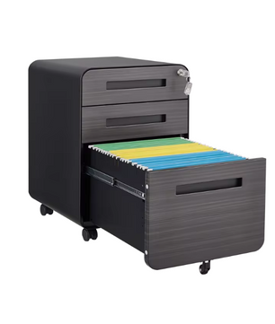 Metalen Archiefkast met Slot – 3 Lades en Wielen, Zwart