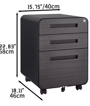 Metalen Archiefkast met Slot – 3 Lades en Wielen, Zwart
