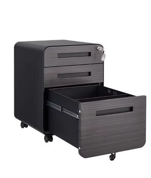 Metalen Archiefkast met Slot – 3 Lades en Wielen, Zwart