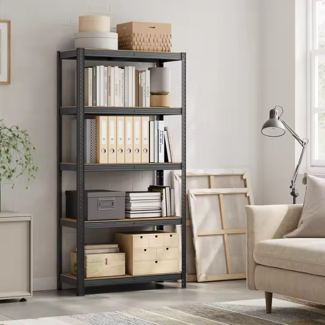 Industriële Opbergkast met 5 Verstelbare Planken – Metalen Frame en amp; Houtlook – 180×90×40 cm