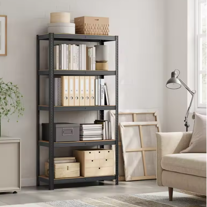 Industriële Opbergkast met 5 Verstelbare Planken – Metalen Frame en amp; Houtlook – 180×90×40 cm