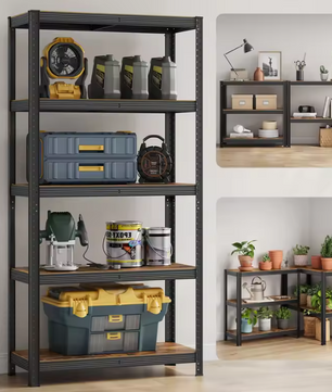 Industriële Opbergkast met 5 Verstelbare Planken – Metalen Frame en amp; Houtlook – 180×90×40 cm