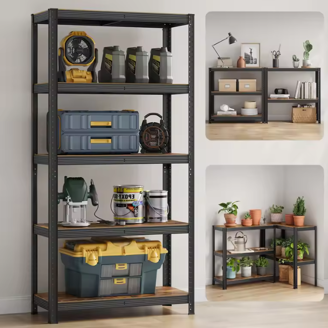 Industriële Opbergkast met 5 Verstelbare Planken – Metalen Frame en amp; Houtlook – 180×90×40 cm