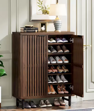Schoenenkast met 6 Lagen en Lamellendeuren – Hout en amp; Metaal