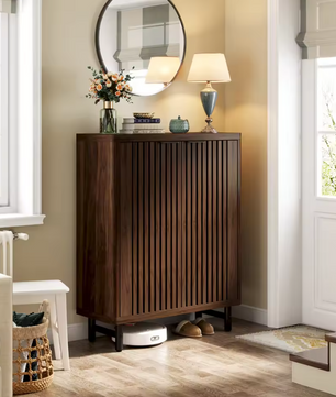 Schoenenkast met 6 Lagen en Lamellendeuren – Hout en amp; Metaal