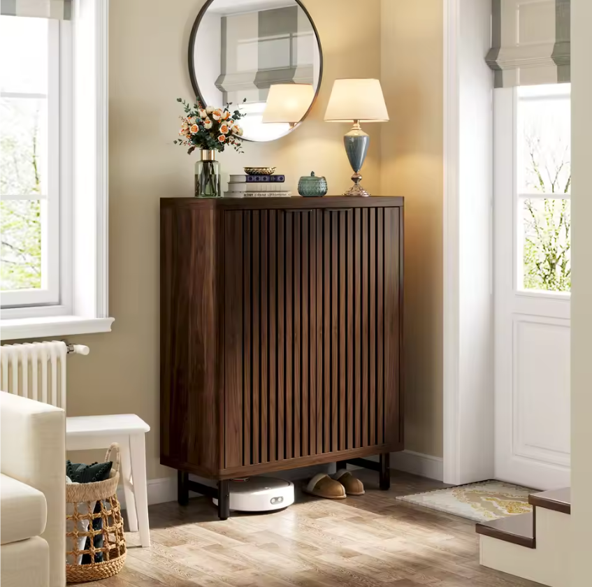 Schoenenkast met 6 Lagen en Lamellendeuren – Hout en amp; Metaal