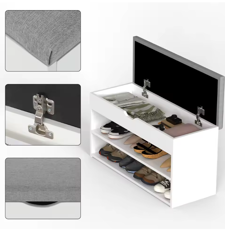 Schoenenbank met opklapzitting en 2 open planken