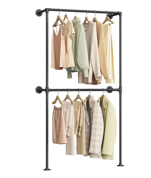 Wandgemonteerde Open Kledingkast – Industrieel Design met Planken en Kledingroedes