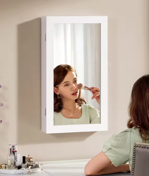 Sieradenkast met Spiegel – Hangende Wandkast met Slot en Ruime Opbergruimte