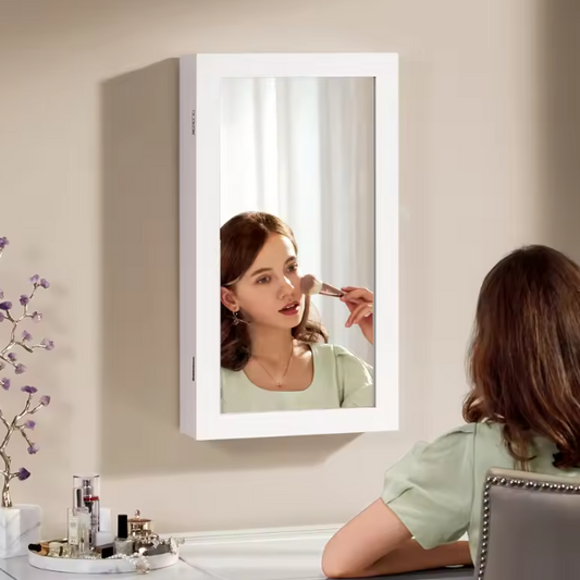 Sieradenkast met Spiegel – Hangende Wandkast met Slot en Ruime Opbergruimte