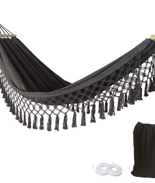 Boho Canvas Hangmat met Kwastjes – 200×100 cm, Opvouwbaar & Comfortabel voor Buiten
