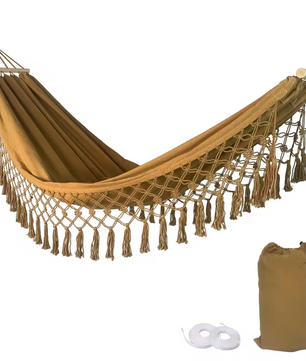 Boho Canvas Hangmat met Kwastjes – 200×100 cm, Opvouwbaar & Comfortabel voor Buiten