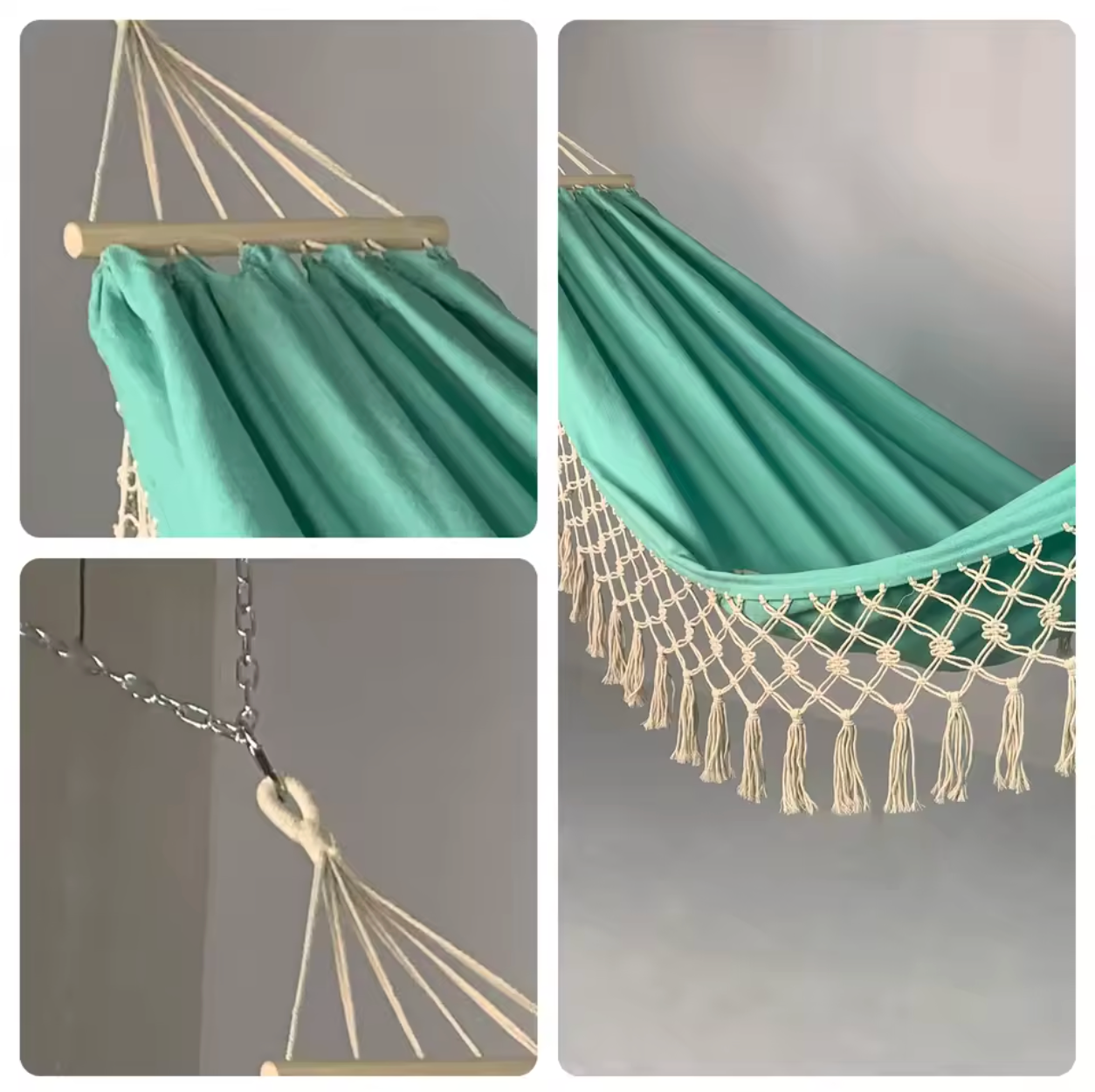 Boho Canvas Hangmat met Kwastjes – 200×100 cm, Opvouwbaar & Comfortabel voor Buiten