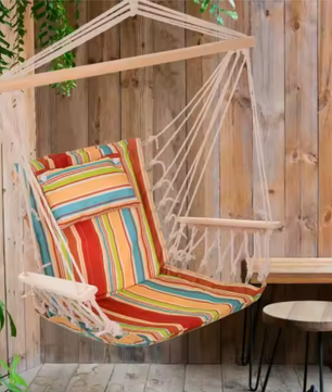 Opvouwbare Hangstoel met Kussen & Houten Spreidstok – Lichtgewicht – Binnen & Buiten – 120 kg