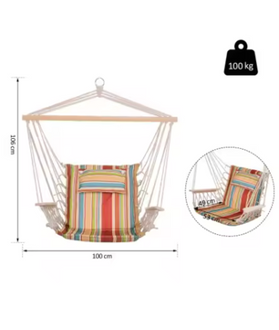 Opvouwbare Hangstoel met Kussen & Houten Spreidstok – Lichtgewicht – Binnen & Buiten – 120 kg