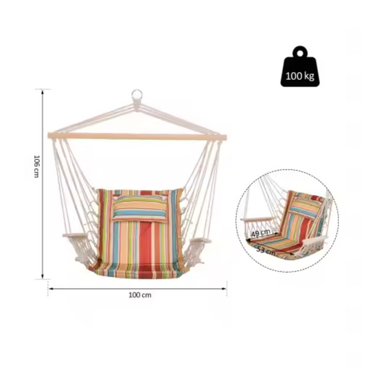 Opvouwbare Hangstoel met Kussen & Houten Spreidstok – Lichtgewicht – Binnen & Buiten – 120 kg