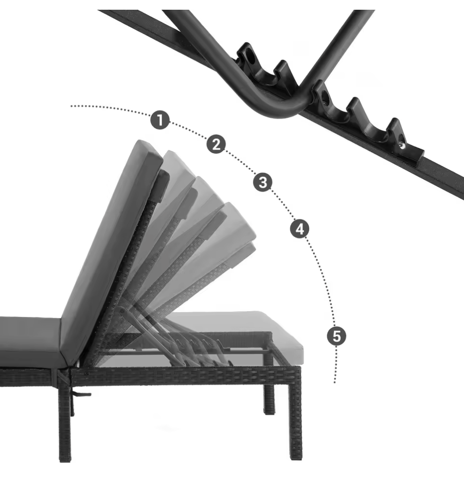 Verstelbare Tuinligstoel met 5 cm Dikke Matras – Rotanlook & Stevig Frame