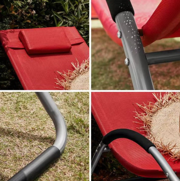 Opvouwbare Ligstoel met Kussen – Ademend Synthetisch Textiel & Metalen Frame, Lichtgewicht en Draagbaar – Ideaal voor Tuin, Balkon, Terras & Strand