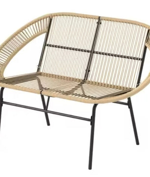2-zits Polyrotan Tuinbank – Zwart, Handgeweven PE-Vlechtwerk & Gepoedercoat Stalen Frame – Tot 260 kg
