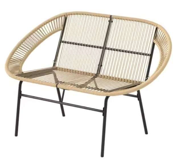 2-zits Polyrotan Tuinbank – Zwart, Handgeweven PE-Vlechtwerk & Gepoedercoat Stalen Frame – Tot 260 kg