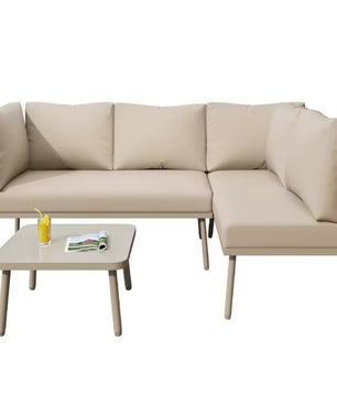2-Zits Loungeset van Gevlochten Touw – Inclusief Tafel met Gehard Glas & Kussens, Verstelbare Pootjes, Khaki