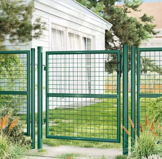Afsluitbare Tuinpoort van Gegalvaniseerd Staal – Met Palen, Slot & Sleutels, Roostergaas, Weer- & Roestbestendig – 106 × 150 cm
