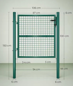 Afsluitbare Tuinpoort van Gegalvaniseerd Staal – Met Palen, Slot & Sleutels, Roostergaas, Weer- & Roestbestendig – 106 × 150 cm