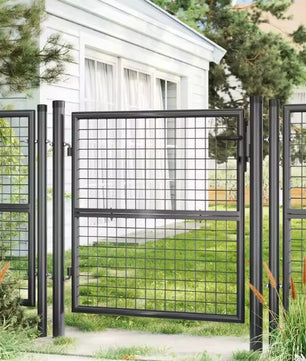 Afsluitbare Tuinpoort van Gegalvaniseerd Staal – Met Palen, Slot & Sleutels, Roostergaas, Weer- & Roestbestendig – 106 × 150 cm