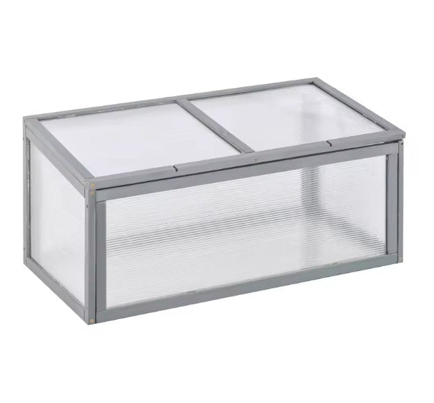 Mini Tuinkas van Hout en Polycarbonaat met Opvouwbaar Dak – 90 × 46 × 40 cm – Compact Weerbestendig Kweekkasje met Honingraatpanelen voor Balkon en Tuin