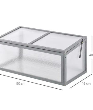 Mini Tuinkas van Hout en Polycarbonaat met Opvouwbaar Dak – 90 × 46 × 40 cm – Compact Weerbestendig Kweekkasje met Honingraatpanelen voor Balkon en Tuin