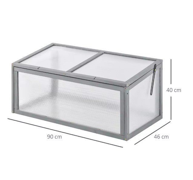 Mini Tuinkas van Hout en Polycarbonaat met Opvouwbaar Dak – 90 × 46 × 40 cm – Compact Weerbestendig Kweekkasje met Honingraatpanelen voor Balkon en Tuin