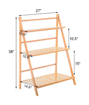 Opvouwbare 3-Laags Bamboe Plantenstandaard – Natuurlijk Bamboe – 70 × 38 × 97 cm – Stevig Plantenrek voor Binnen en Buiten