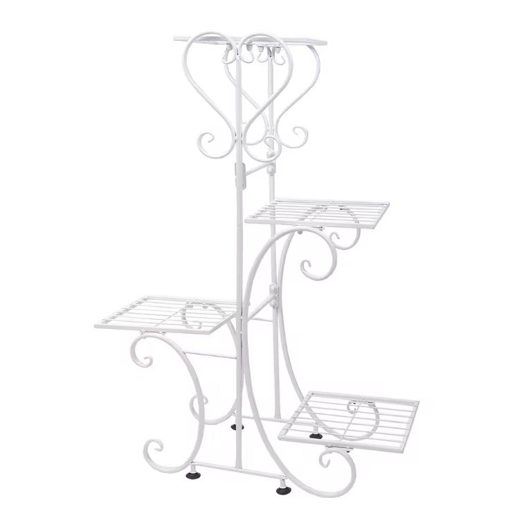 Metalen Plantenstandaard met 4 Lagen – Europees Design – Gecoat IJzer – 57 × 81 cm – Roestbestendig en Ruimtebesparend voor Binnen en Buiten