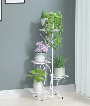 Metalen Plantenstandaard met 4 Lagen – Europees Design – Gecoat IJzer – 57 × 81 cm – Roestbestendig en Ruimtebesparend voor Binnen en Buiten