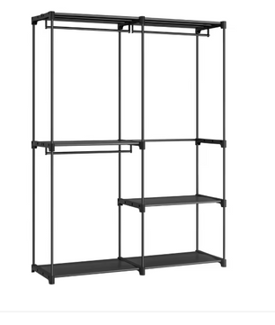 Vrijstaande Stoffen Kledingkast – Met 3 Kledingstangen & Open Opbergruimte, 138×43×182 cm