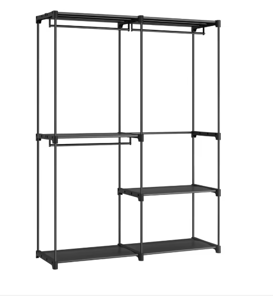 Vrijstaande Stoffen Kledingkast – Met 3 Kledingstangen & Open Opbergruimte, 138×43×182 cm