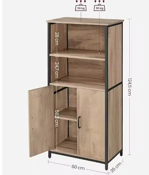 Hoge Opbergkast met 2 Open Vakken en Verstelbare Planken – 60×35×124,5 cm
