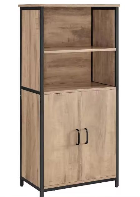 Hoge Opbergkast met 2 Open Vakken en Verstelbare Planken – 60×35×124,5 cm