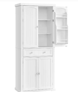 Witte Keukenkast met Lade, Deurvakken en Verstelbare Planken – 76×40×182 cm
