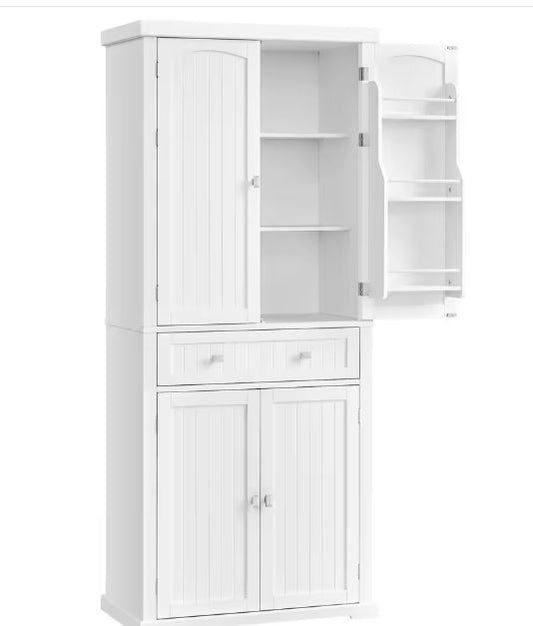 Witte Keukenkast met Lade, Deurvakken en Verstelbare Planken – 76×40×182 cm