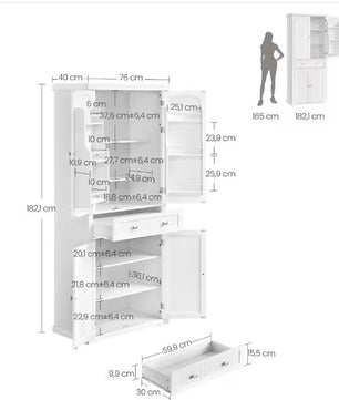 Witte Keukenkast met Lade, Deurvakken en Verstelbare Planken – 76×40×182 cm