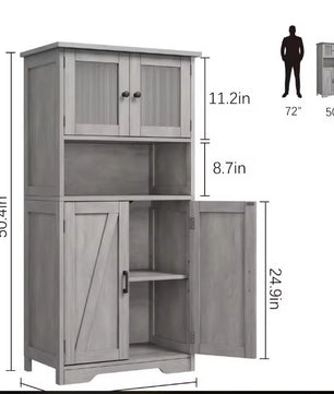 Vrijstaande Opbergkast 60×30×128 cm – Met Glazen Deuren en Verstelbare Planken