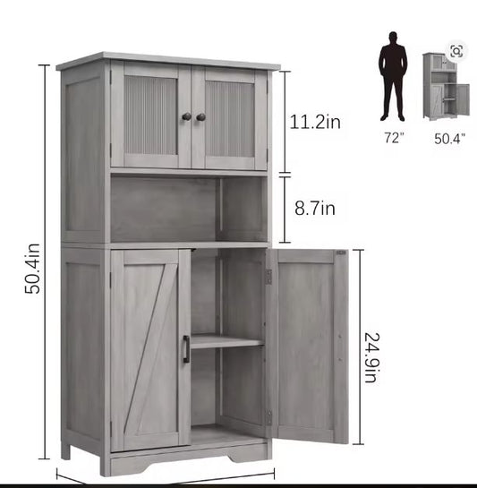 Vrijstaande Opbergkast 60×30×128 cm – Met Glazen Deuren en Verstelbare Planken