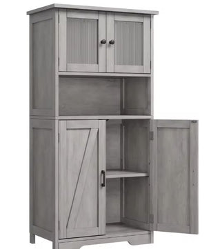 Vrijstaande Opbergkast 60×30×128 cm – Met Glazen Deuren en Verstelbare Planken