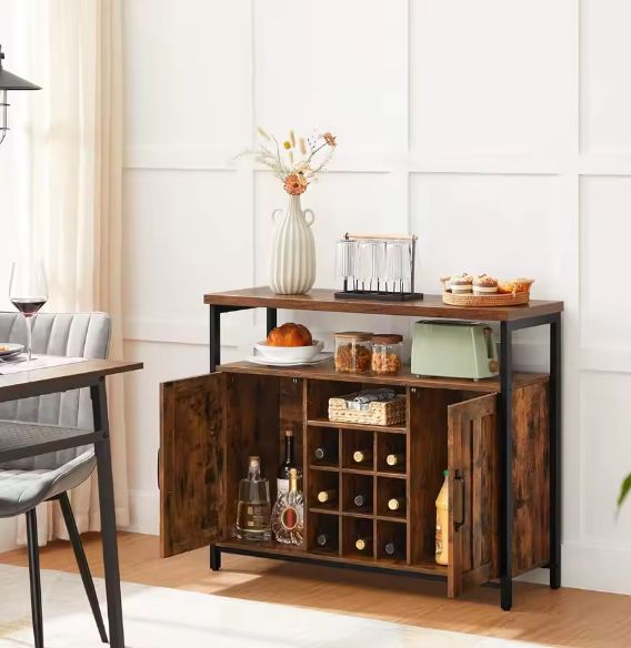 Industrieel Dressoir 100×35×81 cm – Met Wijnrek en Opbergkasten, Vintage Bruin-Zwart