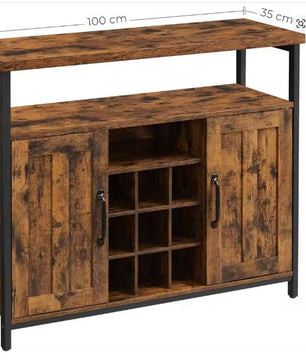 Industrieel Dressoir 100×35×81 cm – Met Wijnrek en Opbergkasten, Vintage Bruin-Zwart