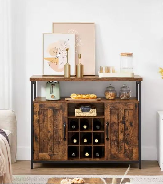 Industrieel Dressoir 100×35×81 cm – Met Wijnrek en Opbergkasten, Vintage Bruin-Zwart