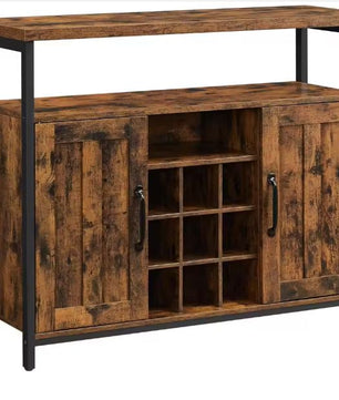 Industrieel Dressoir 100×35×81 cm – Met Wijnrek en Opbergkasten, Vintage Bruin-Zwart